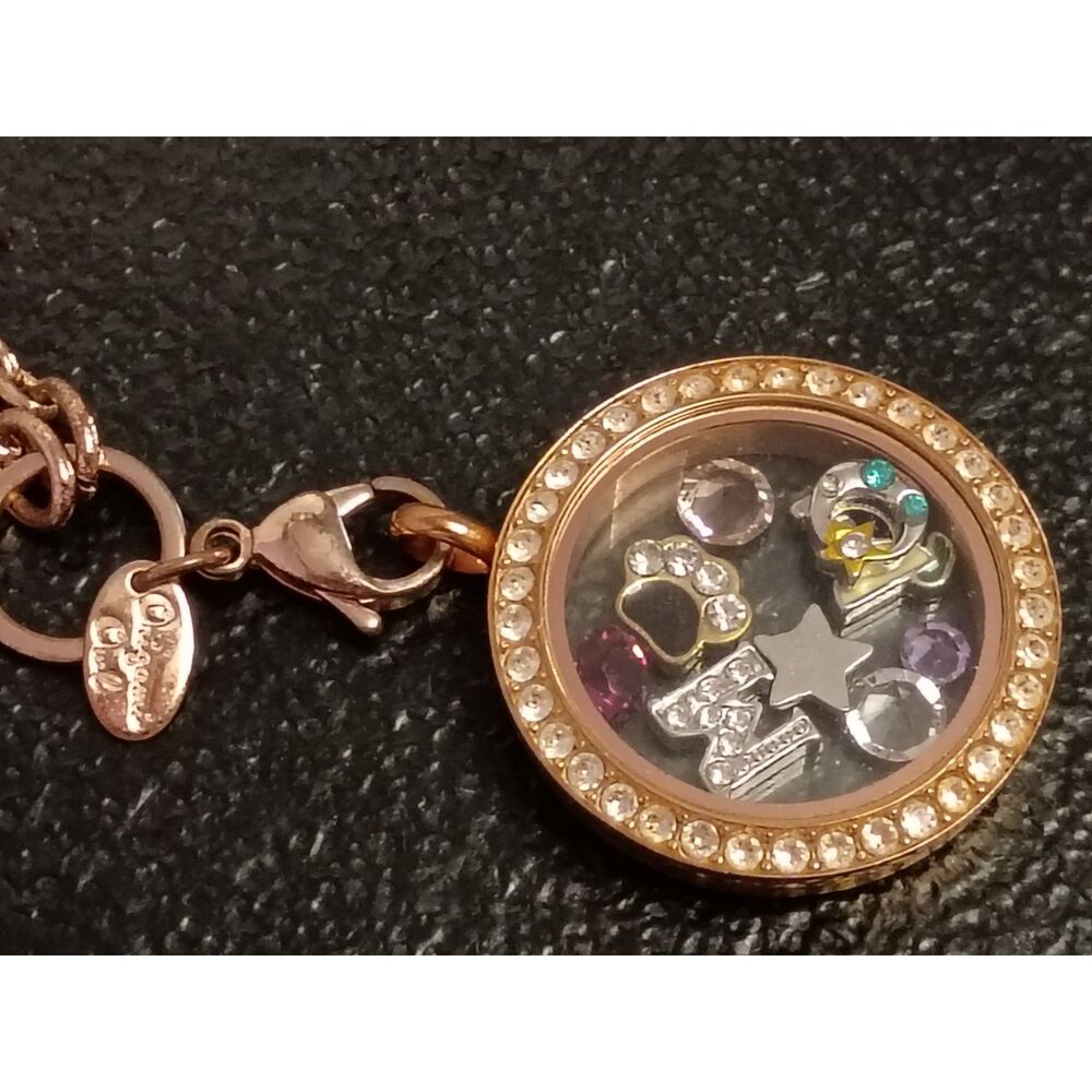 Oragami Owl Charm Locket Necklace Rose Gold Tone including 3 Crystals & 5 Charms - Picture 4 of 7
